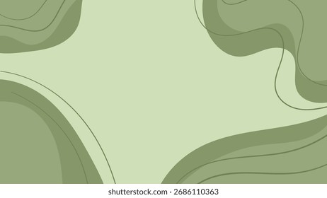 Fondo fluido verde Abstractas con líneas onduladas y Formas circulares, diseño minimalista moderno con curvas orgánicas
