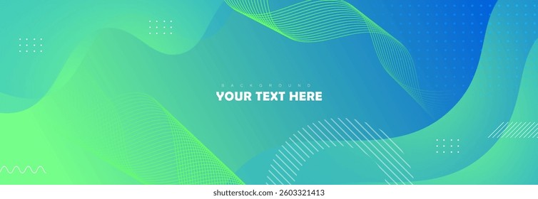 Abstract green fluid banner template with dynamic waves and liquid shapes. Modern gradient background design, perfect for banners, presentations, and creative digital projects.
