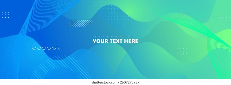 Abstract green fluid banner template with dynamic waves and liquid shapes. Modern gradient background design, perfect for banners, presentations, and creative digital projects.
