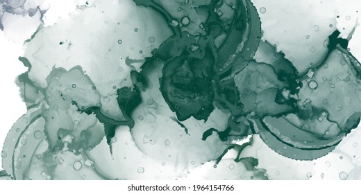 Abstract green fluid painted background. Alcohol ink or watercolor art. Editable vector texture backdrop