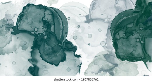 Abstract green fluid painted background. Alcohol ink or watercolor art. Editable vector texture backdrop