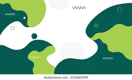 Abstract Green Fluid Shape with Minimalist Geometric Accents.