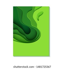 Abstract green flyer in cut paper style. Cutout grass wave template for save the Earth posters, ecology brochures, presentations, invitations with place for text. Vector card illustration.