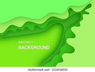 Abstract green flyer in paper cut style. Cutout wave template for save the Earth posters, ecology brochures, presentations, invitations 