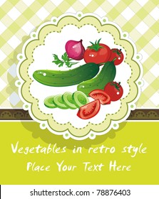 Abstract green food background, Vegetable vector illustration in retro style