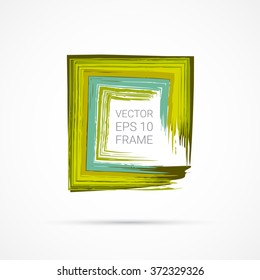 Abstract green frame made in rough style with shadow. Vector illustration for your graphic design.