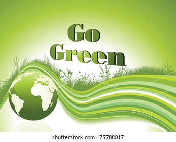 abstract green garden background with wave and globe, vector illustration