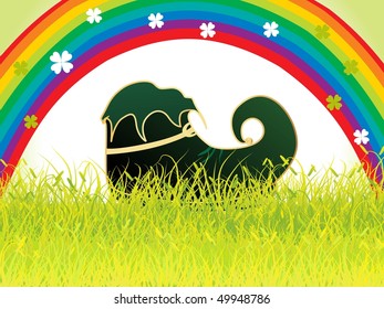 abstract green garden, rainbow background with isolated  shoes