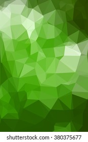 Abstract green geometric background consisting of colored triangles. Low poly pattern, vertical format.