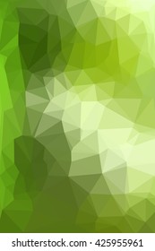 Abstract green geometric background consisting of colored triangles. Low poly pattern, vertical format.