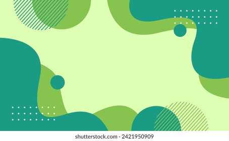 Resumen de fondo geométrico verde con formas onduladas fluidas. Ilustración vectorial para fondos de pantalla, presentaciones, portadas, pancartas, carteles, plantillas y otros