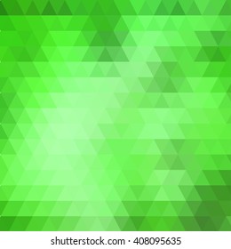 Abstract green geometric background formed with triangles in rows, square format.