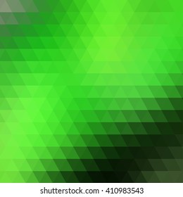 Abstract green geometric background formed with triangles in rows, square format.