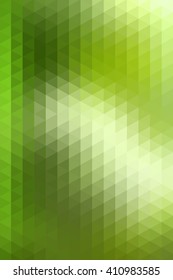 Abstract green geometric background formed with triangles in rows, vertical format.