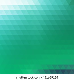 Abstract green geometric background formed with triangles in rows, square format.