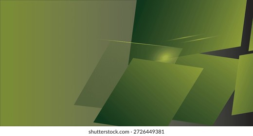 Fondo geométrico verde Abstractas con Formas translúcidas en capas y sutiles rayas de luz que crean un diseño dinámico moderno