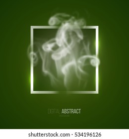 Abstract green geometric background in modern minimalist style with square and smoke. Simple basic shape easy editable for banner, poster, postcard, cover, brochure. Trendy vector illustration.