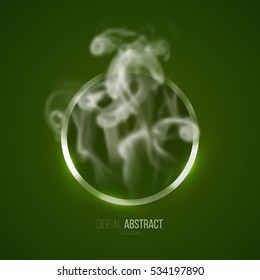 Abstract green geometric background in modern minimalist style with circle and smoke. Simple basic shape easy editable for banner, poster, postcard, cover, brochure. Trendy vector illustration.