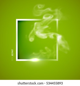Abstract green geometric background in modern minimalist style with square and smoke. Simple basic shape easy editable for banner, poster, postcard, cover, brochure. Trendy vector illustration.