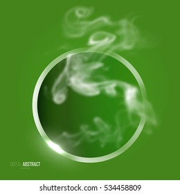 Abstract green geometric background in modern minimalist style with circle and smoke. Simple basic shape easy editable for banner, poster, postcard, cover, brochure. Trendy vector illustration.