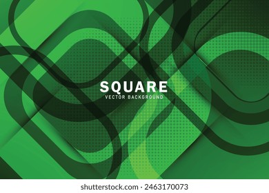 Abstract green geometric background overlap template vector with rounded square simple pattern. Green background with trendy shapes design