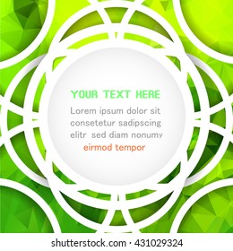 Abstract green geometric background with polygons and circles. Ready for your text. Info graphics composition with geometric shapes. Vector illustration.