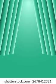 Abstract green geometric background with vertical columns creating tunnel effect