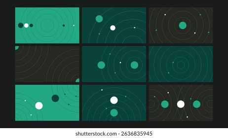 Abstract green geometric backgrounds with fluid gradients, circles, and line motif perfect for tech-themed visuals, digital wallpapers, web design templates, and modern creative projects with