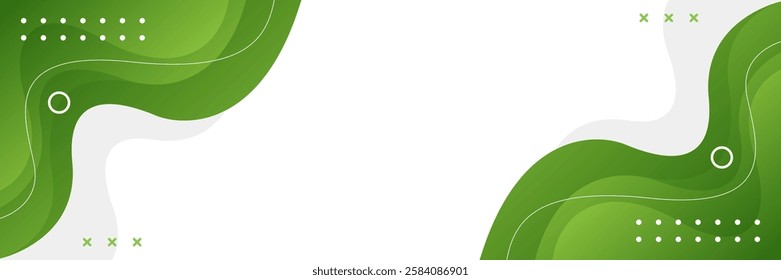 Abstract green geometric banner background with fluid wave shapes. Modern dynamic wallpaper. Template banner background for sales, ads, events, web, pages, and headers