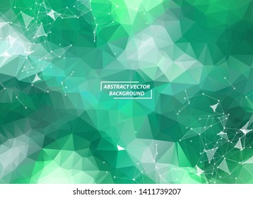 Abstract Green Geometric Polygonal background molecule and communication. Connected lines with dots. Concept of the science, chemistry, biology, medicine, technology.