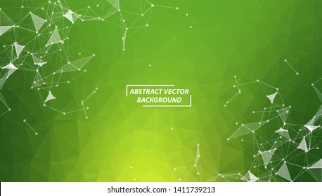 Abstract Green Geometric Polygonal background molecule and communication. Connected lines with dots. Concept of the science, chemistry, biology, medicine, technology.
