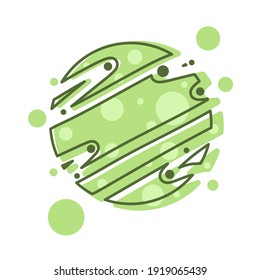 Abstract green geometric shape with lines and circles on white background. Flat style vecrot illustration.