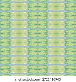 Fundo abstrato de azulejos geométricos verdes com simetria repetitiva e tons pastel macio. Padrão contínuo, textura digital, design abstrato moderno.