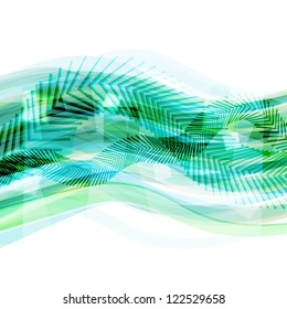 Abstract green geometrical background with moving lines, waves and arrows. Eps10