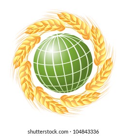 Abstract green globe with wheat ears