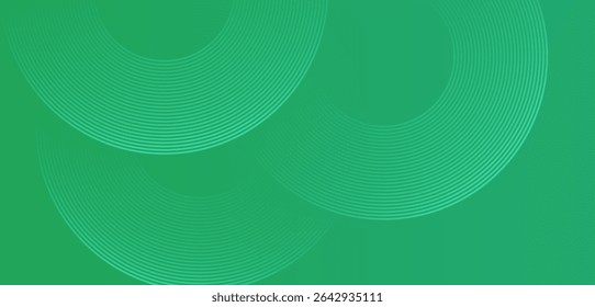 Abstract green glowing geomatric circle lines on high quality dark green background. Futuristic technology concept. Perfect for modern projects, business, banner, templates, covers, websites . Eps10.