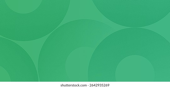 Abstract green glowing geomatric circle lines on high quality dark green background. Futuristic technology concept. Perfect for modern projects, business, banner, templates, covers, websites . Eps10.
