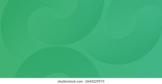 Abstract green glowing geomatric circle lines on high quality dark green background. Futuristic technology concept. Perfect for modern projects, business, banner, templates, covers, websites . Eps10.