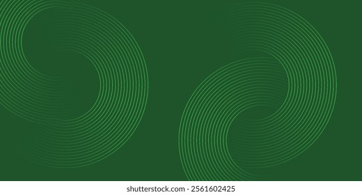 Abstract green glowing geometric lines on greenbackground. Modern shiny green circle lines pattern.