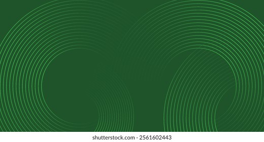 Abstract green glowing geometric lines on greenbackground. Modern shiny green circle lines pattern.