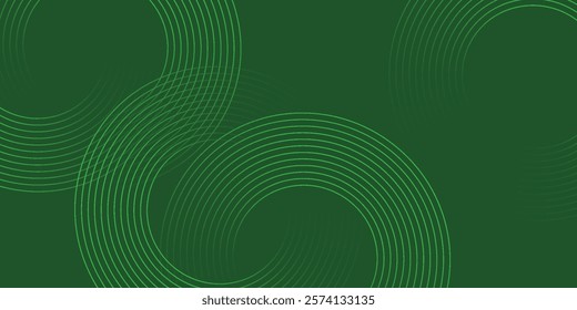 Abstract green glowing geometric lines on green background. Modern shiny green circle lines pattern.