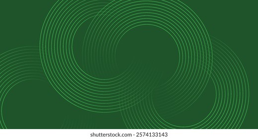 Abstract green glowing geometric lines on green background. Modern shiny green circle lines pattern.