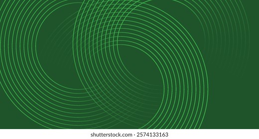 Abstract green glowing geometric lines on green background. Modern shiny green circle lines pattern.