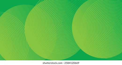 Abstract green glowing geometric lines on green background. Modern shiny green circle lines pattern. Futuristic technology concept. Suit for cover, poster, banner, brochure, header, website vector