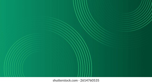 Abstract green glowing geometric lines on dark green background. Shiny circular line pattern. Futuristic tech design perfect for banners, posters, websites, and covers.