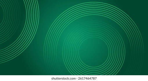 Abstract green glowing geometric lines on dark green background. Shiny circular line pattern. Futuristic tech design perfect for banners, posters, websites, and covers.