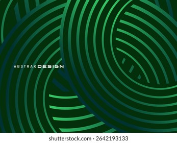 Abstract green glowing geometric lines on dark green background. Modern shiny green circle lines pattern. Futuristic technology concept, suitable for covers, posters, banners, brochures, websites, etc