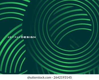 Abstract green glowing geometric lines on dark green background. Modern shiny green circle lines pattern. Futuristic technology concept, suitable for covers, posters, banners, brochures, websites, etc
