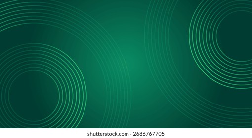 Líneas geométricas brillantes verdes Abstractas sobre fondo verde oscuro. Patrón de línea circular brillante. Diseño tecnológico futurista perfecto para Anuncios, carteles, Sitios web y cubiertas.