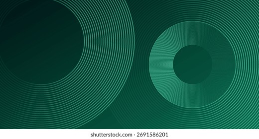 Líneas geométricas brillantes verdes Abstractas sobre fondo verde oscuro. Patrón de línea circular brillante. Diseño tecnológico futurista perfecto para Anuncios, carteles, Sitios web y cubiertas. Ilustración de Vector